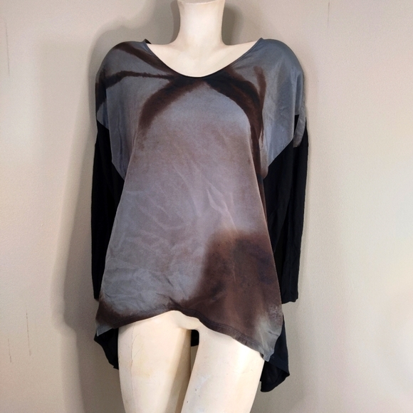 Biya Johnny Was Oversized Abstract Tunic Top Black Gray Modal Blouse - Picture 2 of 8
